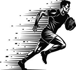 Rugby Player Silhouette Vector Illustration Sport Athlete Action Game Competition Sprinting Speed Motion Graphic Design Strong Man Running Ball Sports