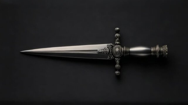 Intricately designed decorative dagger with ornate hilt on dark background