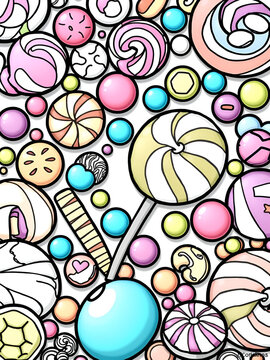 Let your creativity run wild with this candy-inspired coloring book page. With so many sweet treats to color, you'll be entertained for hours.