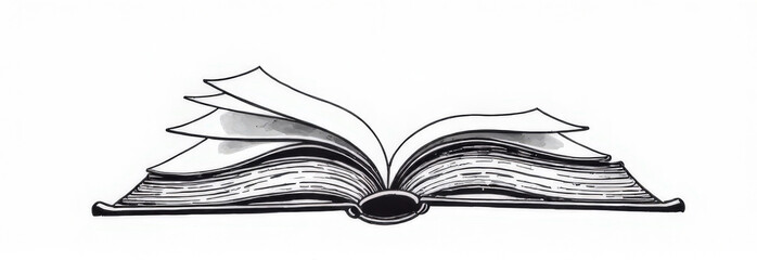 Vintage Engraving Style Open Book with Flying Pages