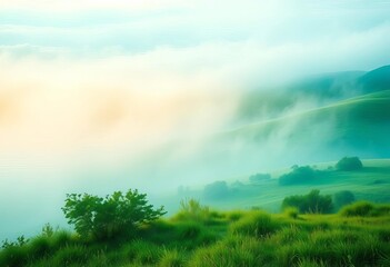 Ethereal washes of blues and greens evoke serene, dreamlike landscapes,  mountains,  abstract