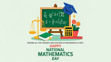 Happy national mathematics day with school tools illustration