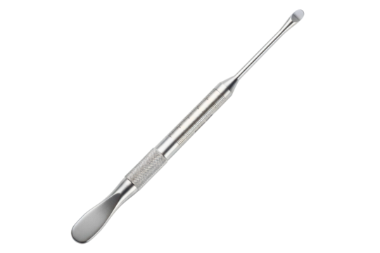 Double-ended stainless steel dental instrument for sculpting isolated on a transparent background