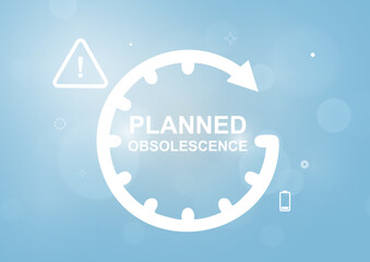 Planned Obsolescence Warning Symbol on Gradient Blue Background. Planned obsolescence concept. Technology and sustainability awareness concepts. Obsolescence in industrial context. Vector illustration