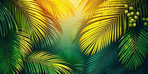 Tropical palm leaves form a lush, vibrant frame,  green,   holiday