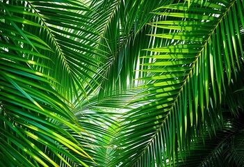 Tropical palm tree leaves forming a natural frame, lush green foliage, vacation background, tropical frame