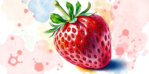 Vibrant watercolour painting of a single, juicy strawberry,  berry,  food