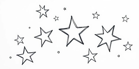 Whimsical, unevenly sized stars sketched in black ink on white paper,  cosmos,  simple