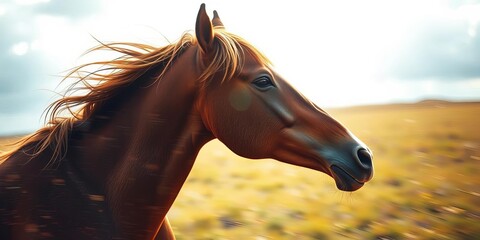 A horse in a dreamlike state, with blurred or smudged lines indicating an imperfect recollection,  conceptual,  smudged