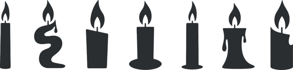 Collection of candle silhouettes isolated on white background for decoration