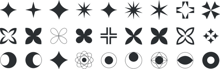 Star Shapes Silhouettes Set – Geometric, Minimal, Abstract, Decorative Icons, Holiday and Christmas Clipart