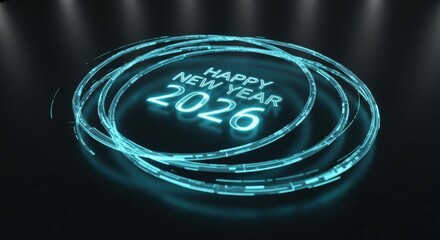 Happy new year 2026 futuristic digital abstract glowing design