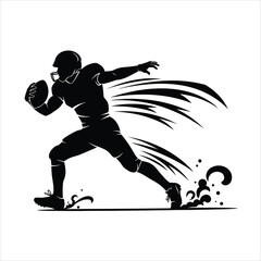 American Rugby Player Silhouette Vector Illustration Action Pose Athlete Running Ball Sportsman Speed Motion Power Competition Game Championship League Design Graphic