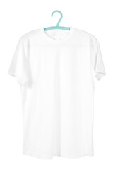 White T-Shirt on a Hanger in Studio Shot, Clean Minimal Fashion Clothing Mockup isolated png background