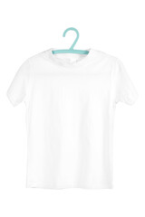 White T-Shirt on a Hanger in Studio Shot, Clean Minimal Fashion Clothing Mockup isolated png background