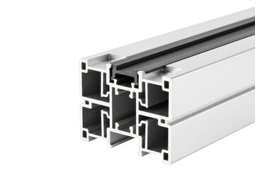 Section of an industrial aluminum extrusion profile for framing isolated on a transparent background