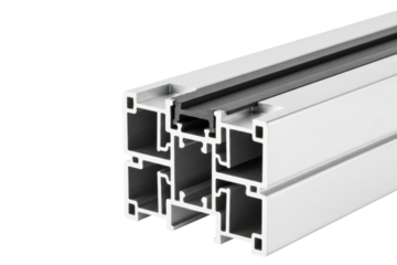 Section of an industrial aluminum extrusion profile for framing isolated on a transparent background