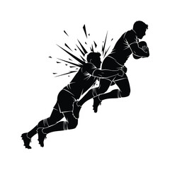 Rugby Player Tackle Silhouette Vector Illustration Intense Action Sportsman Collision Contact Game Power Competition Team Dynamic Impact Championship Design Graphic
