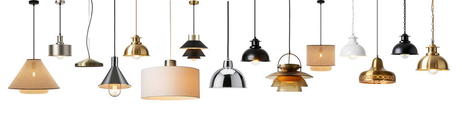 Hanging lamps set collection,  Light bulbs. Transparent background