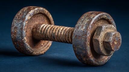 A close up shot of a heavily rusted bolt and nut assembly
