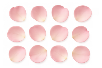 Pink rose petals falling, natural floral element, romantic design, soft tender bloom, transparent background isolated