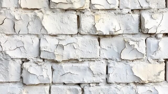 A close-up of a white brick wall with visible cracks, suitable for use in construction or design projects