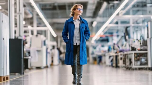 Visionary in the Innovation Hub: An astute professional strides confidently through the cutting-edge workspace. Showcasing determination and vision amidst high-tech equipment.