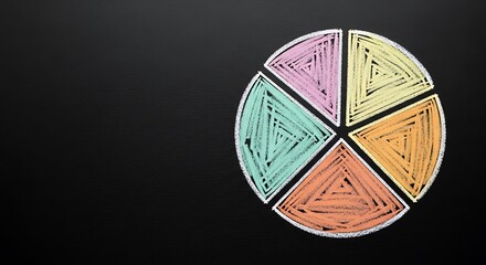 Colorful pie chart drawn on a blackboard representing data visualization