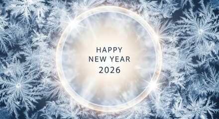 Happy new year 2026 greeting on frosted ice crystal background