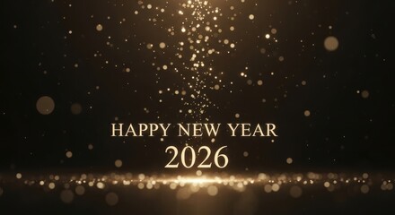 Golden bokeh and falling particles happy new year 2026 celebration