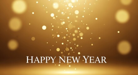 Happy new year celebration with golden sparkling bokeh lights