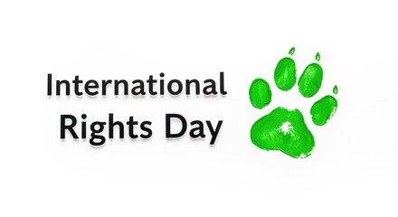 International Animal Rights Day concept with a green paw print. Animal welfare and conservation graphic on a white background