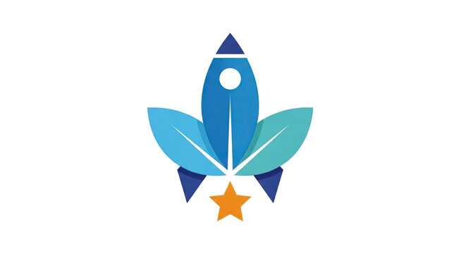 Blue rocket with green leaves and orange star illustration - Powered by Adobe
