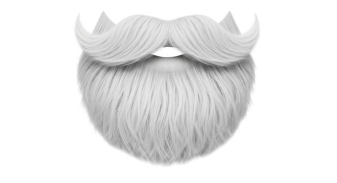 Santa claus beard and mustache isolated on transparent background for christmas time