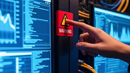 Server Room Data Analysis Warning Sign Cyber Security Network Monitoring IT Infrastructure