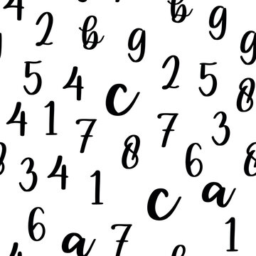 Seamless pattern with beautiful numbers. Algebra and geometry, calculations.