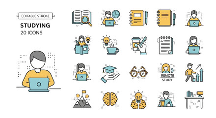 Studying Icons Education, Learning, and Academic Success Vector Set