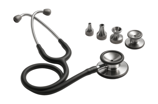 Diagnostic stethoscope set with interchangeable tips for analyzing machinery noise.