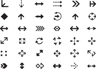 Assortment Of Black Arrow And Directional Icons Keywords: arrow, icon, symbol, direction