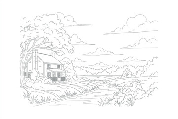 Obraz premium Scenic House by the River Illustration