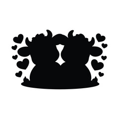 Cute Kawaii Baby Cows Holding a Heart Illustration