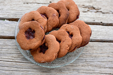 Traditional cinnamon    cookies on wooden background . Christmas ,Holiday concept