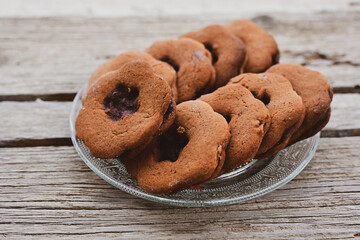Traditional cinnamon    cookies on wooden background . Christmas ,Holiday concept