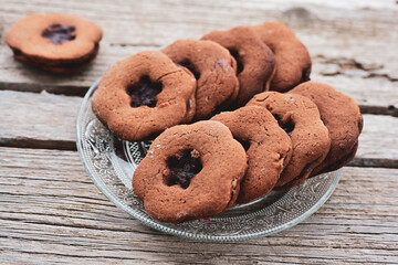 Traditional cinnamon    cookies on wooden background . Christmas ,Holiday concept