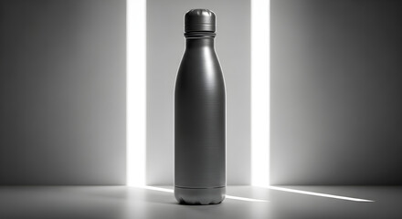 Stainless steel water bottle isolated on white background