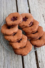 Traditional cinnamon    cookies on wooden background . Christmas ,Holiday concept
