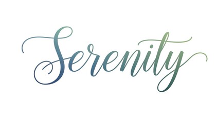 Elegant cursive calligraphy spelling the word Serenity, symbolizing peace and calmness