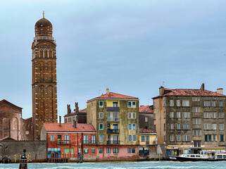 Madonna dell'Orto Church Brick Bell Tower Colorful Riverside Buildings Venice Italy