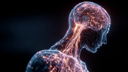Explore the wonders of the human brain and body connections in this stunning vibrant visualization for cutting edge science and technology concepts