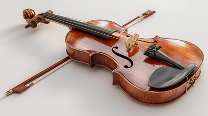 Fototapeta premium Beautiful wooden violin on a light background in a studio setting